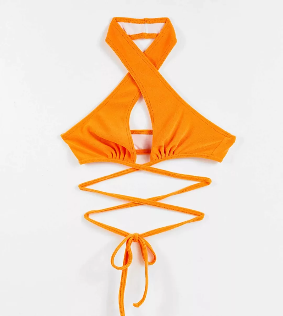 COLLUSION – Neckholder-Bikinioberteil aus Frottee in Orange günstig online kaufen
