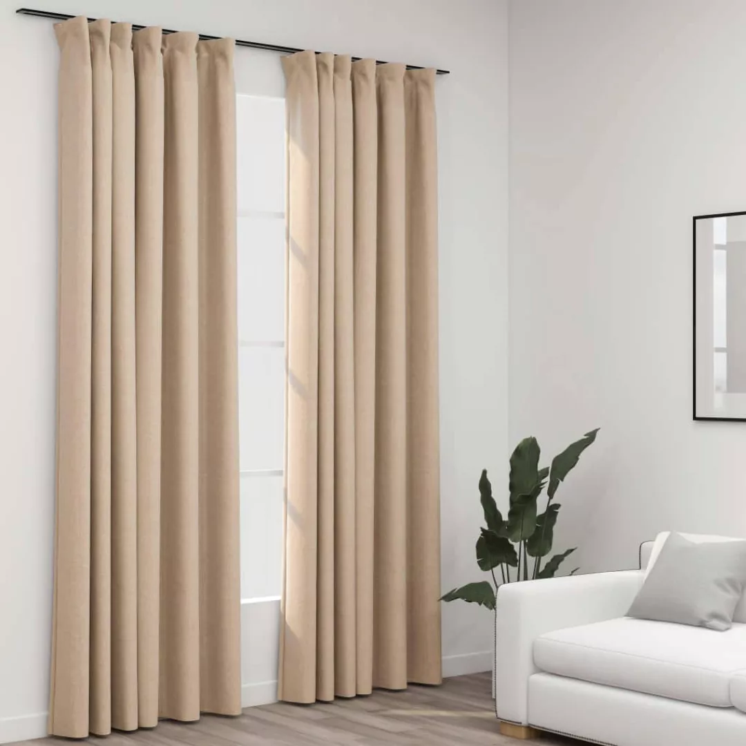 Verdunkelungsvorhänge Haken Leinenoptik 2 Stk. Beige 140x225 Cm günstig online kaufen