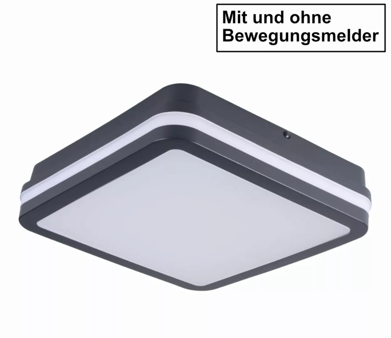LED Deckenleuchte Beno in Graphit 18W 1400lm IP54 mit Bewegungsmelder eckig günstig online kaufen