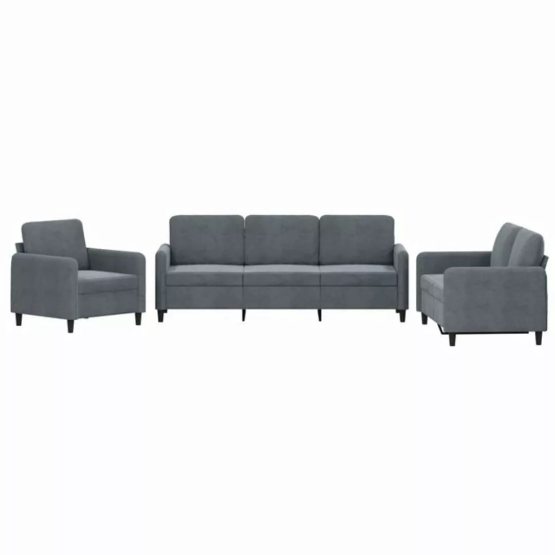 vidaXL Sofa Sofagarnitur Set mit Kissen Samt, 3-tlg., Dunkelgrau günstig online kaufen