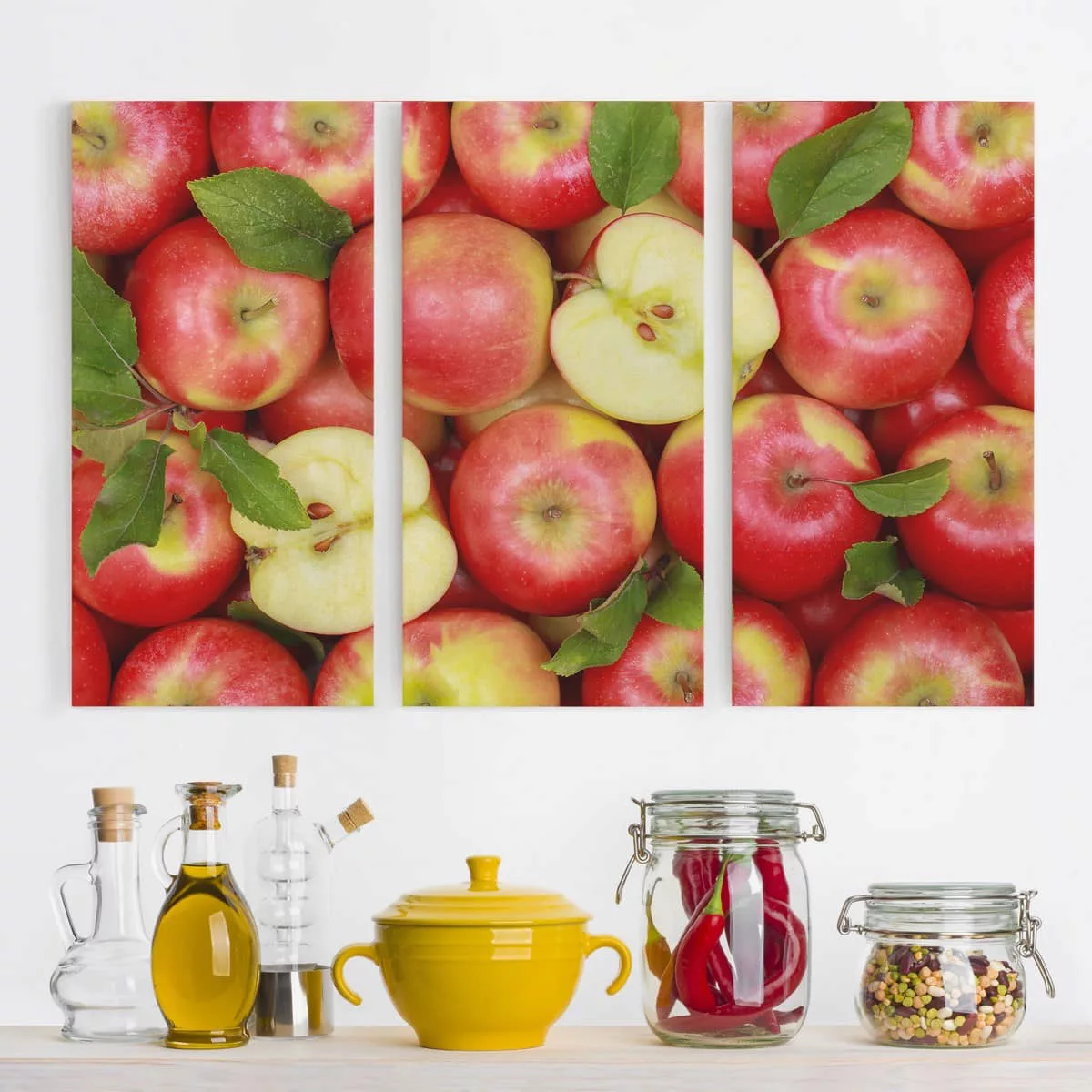 3-teiliges Leinwandbild Küche - Querformat Saftige Äpfel günstig online kaufen