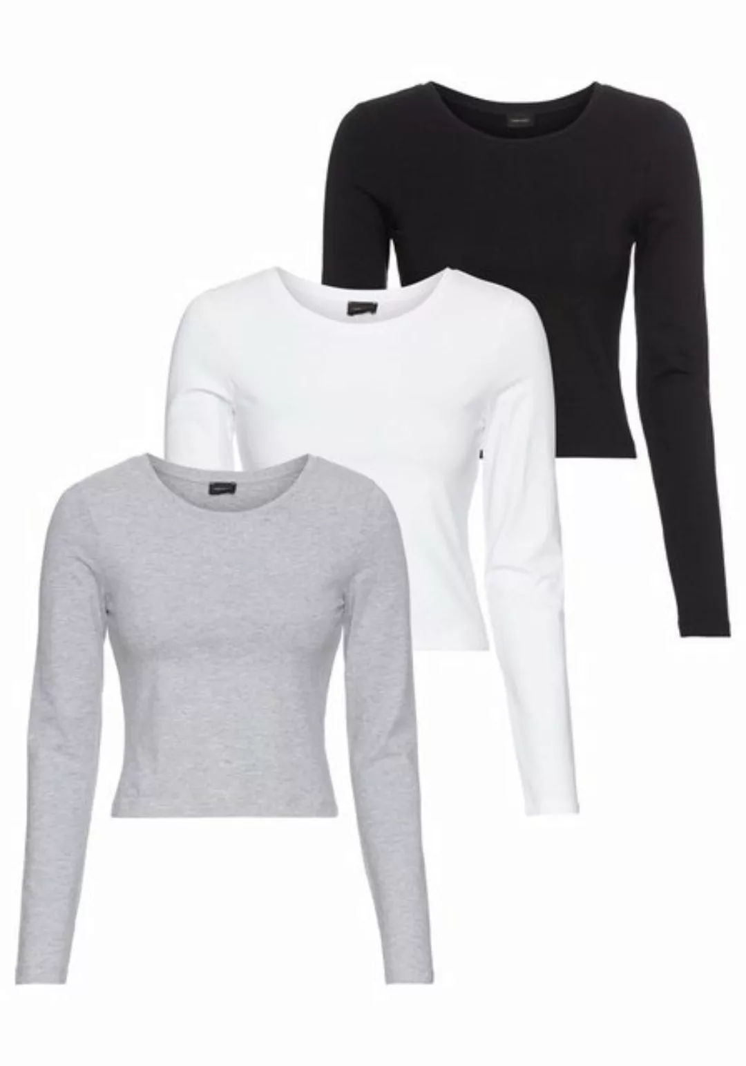 Laura Scott Langarmshirt cropped (3-er Pack) in modischer Kurzform, Jersey günstig online kaufen