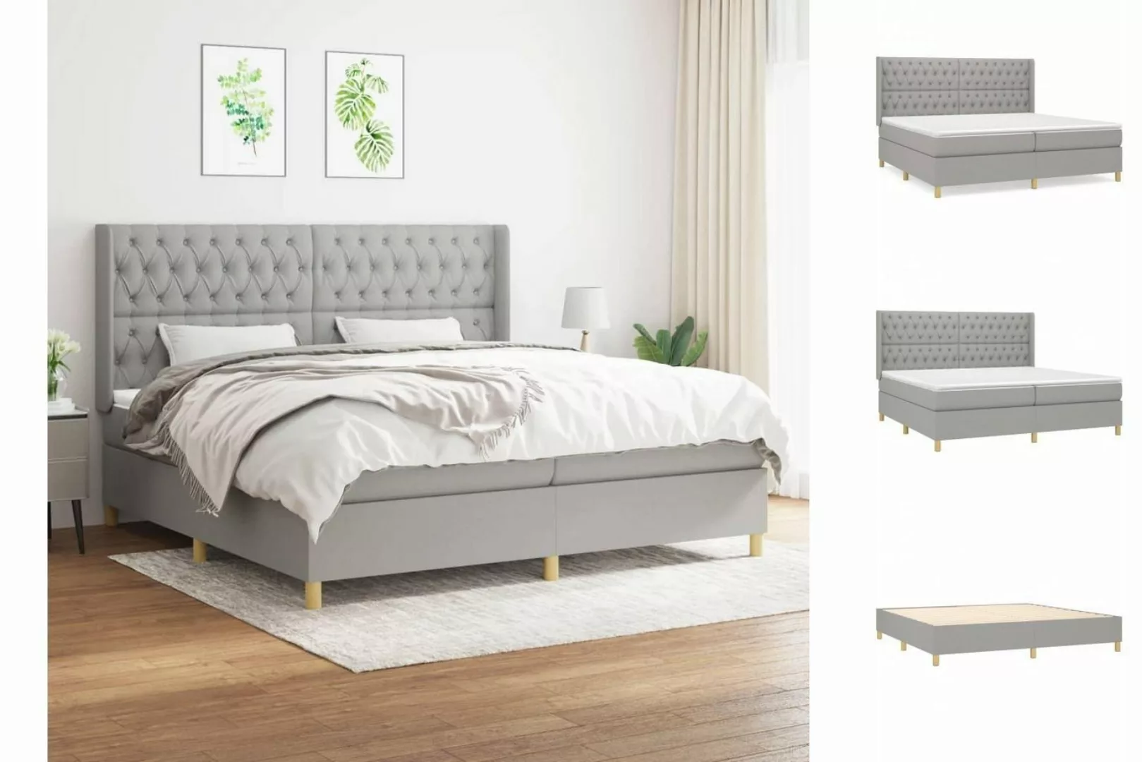 vidaXL Bettgestell Boxspringbett mit Matratze Hellgrau 200x200 cm Stoff Bet günstig online kaufen