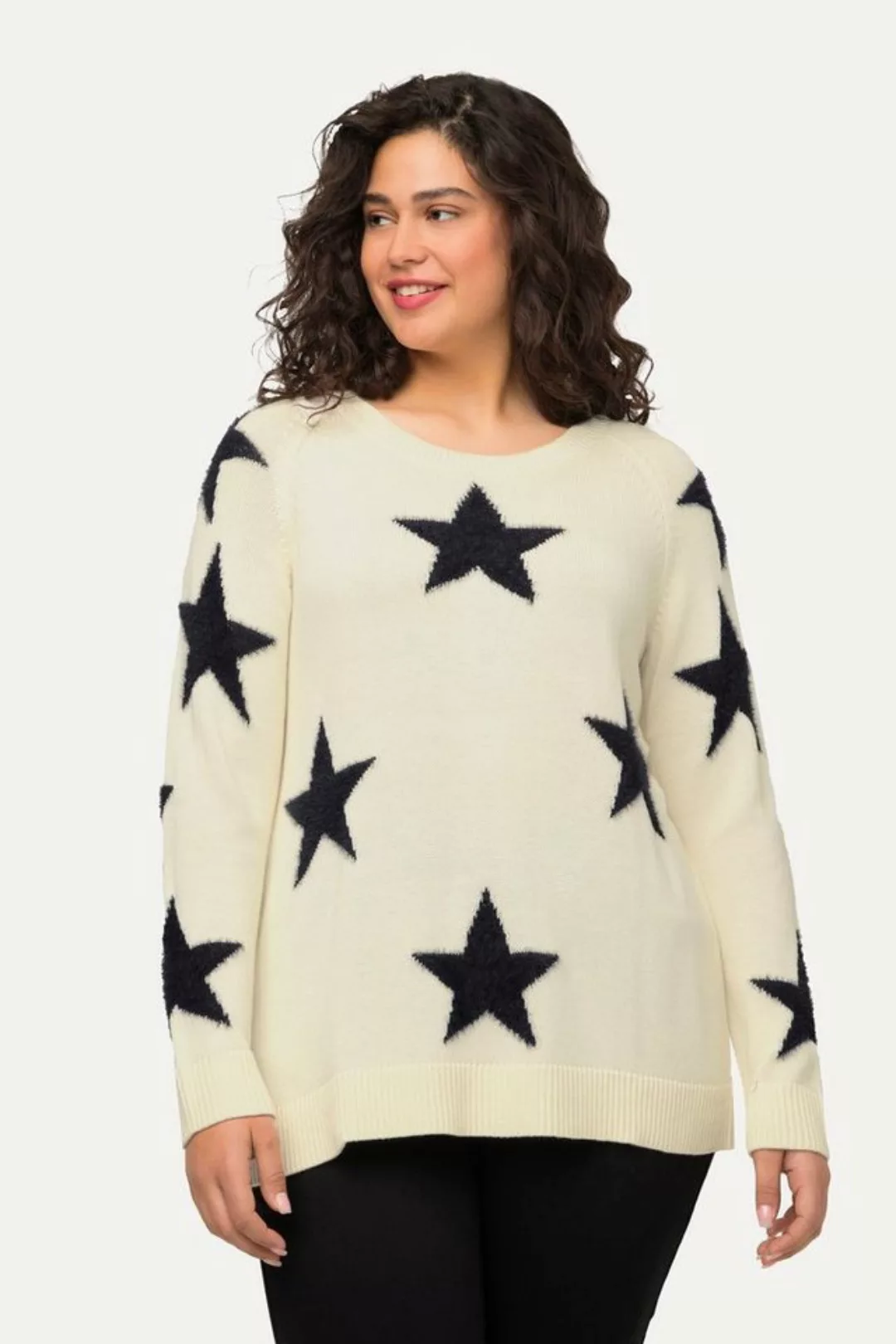 Ulla Popken Strickpullover Pullover flauschige Sterne Rundhals Langarm günstig online kaufen