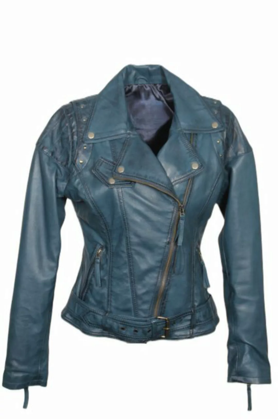 Be Noble Lederjacke Lederjacke mit Gürtel Blaue Lederjacke mit einem Gürtel günstig online kaufen