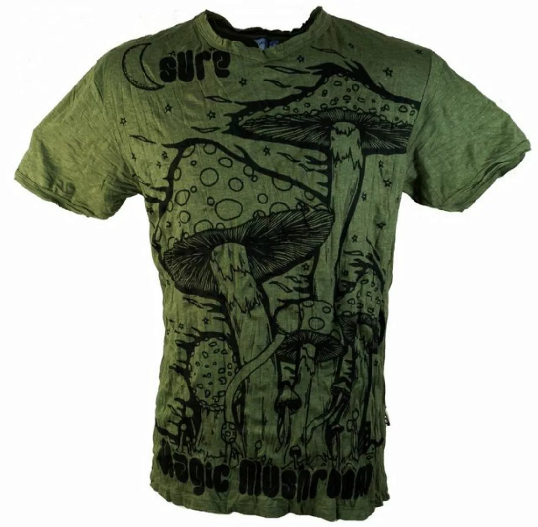 Guru-Shop T-Shirt Sure Herren T-Shirt Magic Mushroom - olive Goa Style, Fes günstig online kaufen