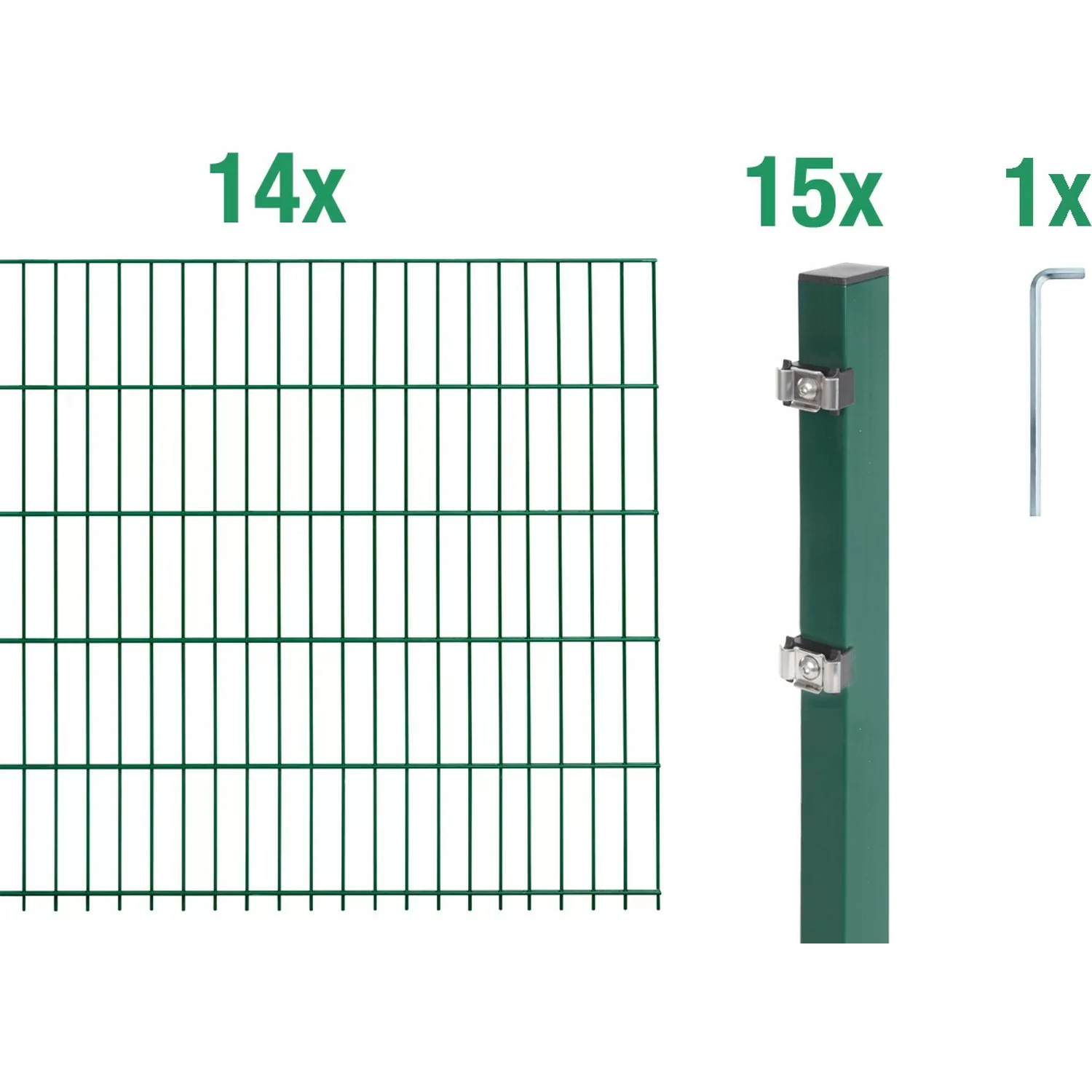 Metallzaun Grund-Set Doppelstabmatte verz. Grün beschichtet 14 x 2 m x 1 m günstig online kaufen