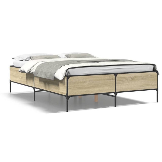 vidaXL Bett Bettgestell Sonoma-Eiche 140x200 cm Holzwerkstoff und Metall günstig online kaufen