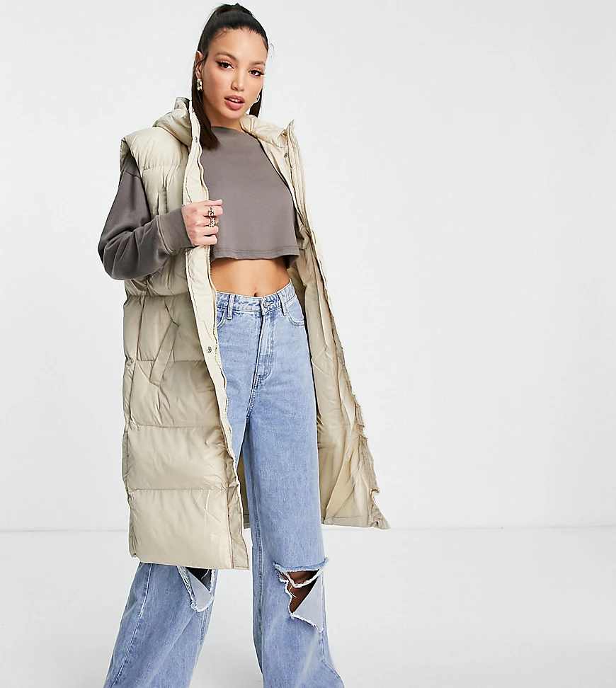 Missguided Tall – Wattiertes Longline-Gilet aus recyceltem Material in Stei günstig online kaufen