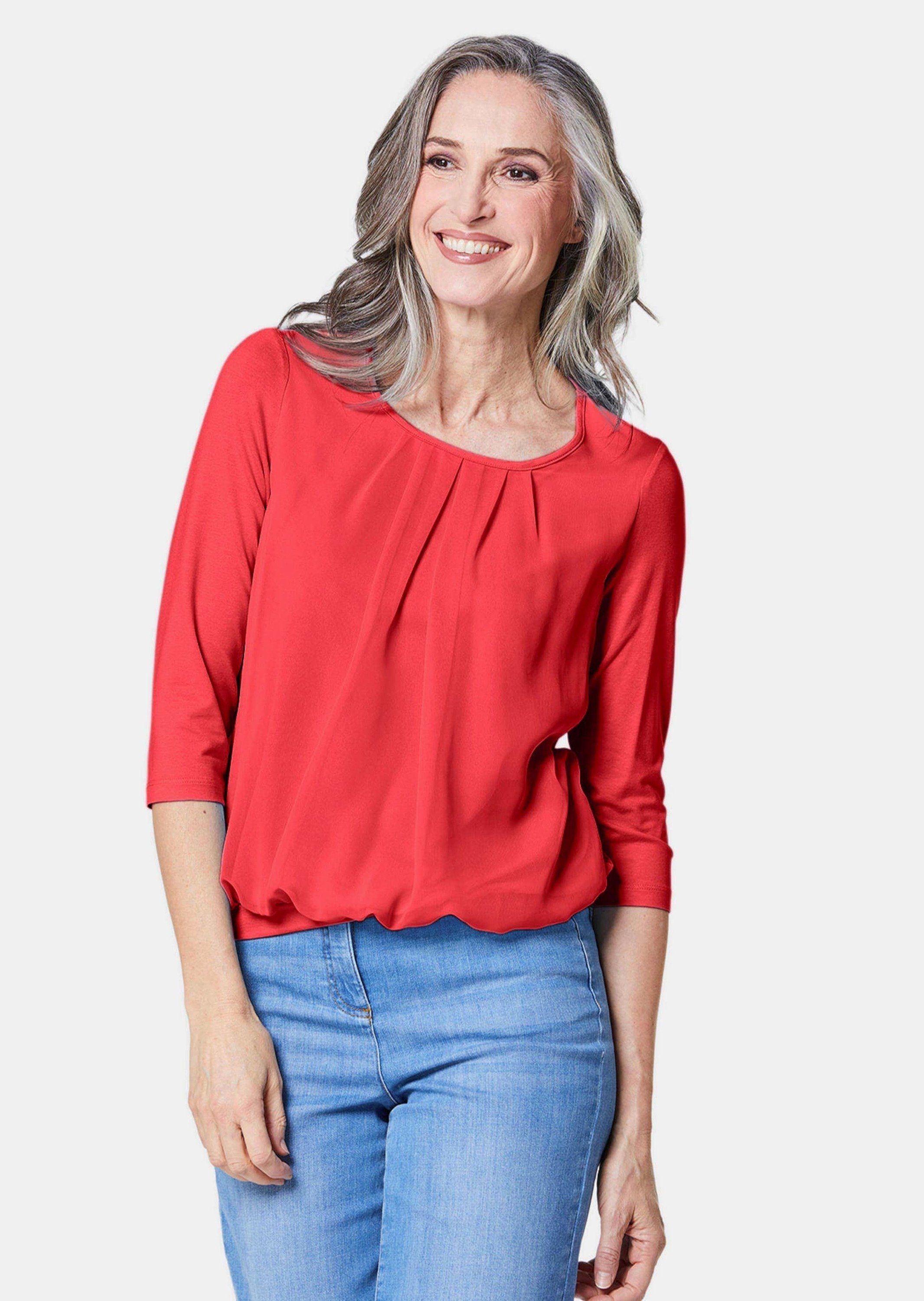 GOLDNER Kurzarmbluse Kurzgröße: Chiffon-Shirt gelb, Rundhals günstig online kaufen
