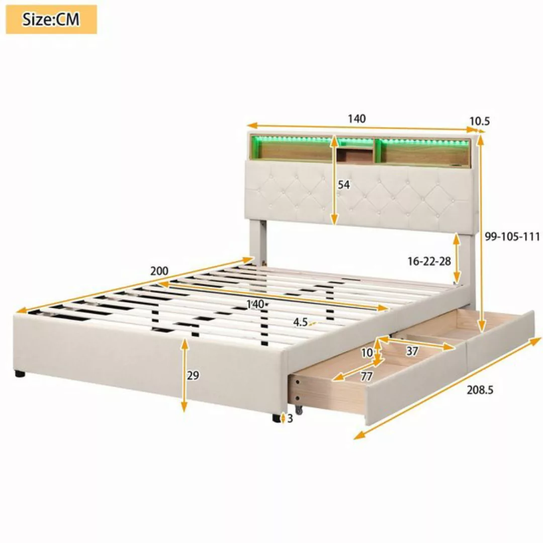 WISHDOR Polsterbett Doppelbett Stauraumbett mit Lattenrost ohne Matratze (B günstig online kaufen