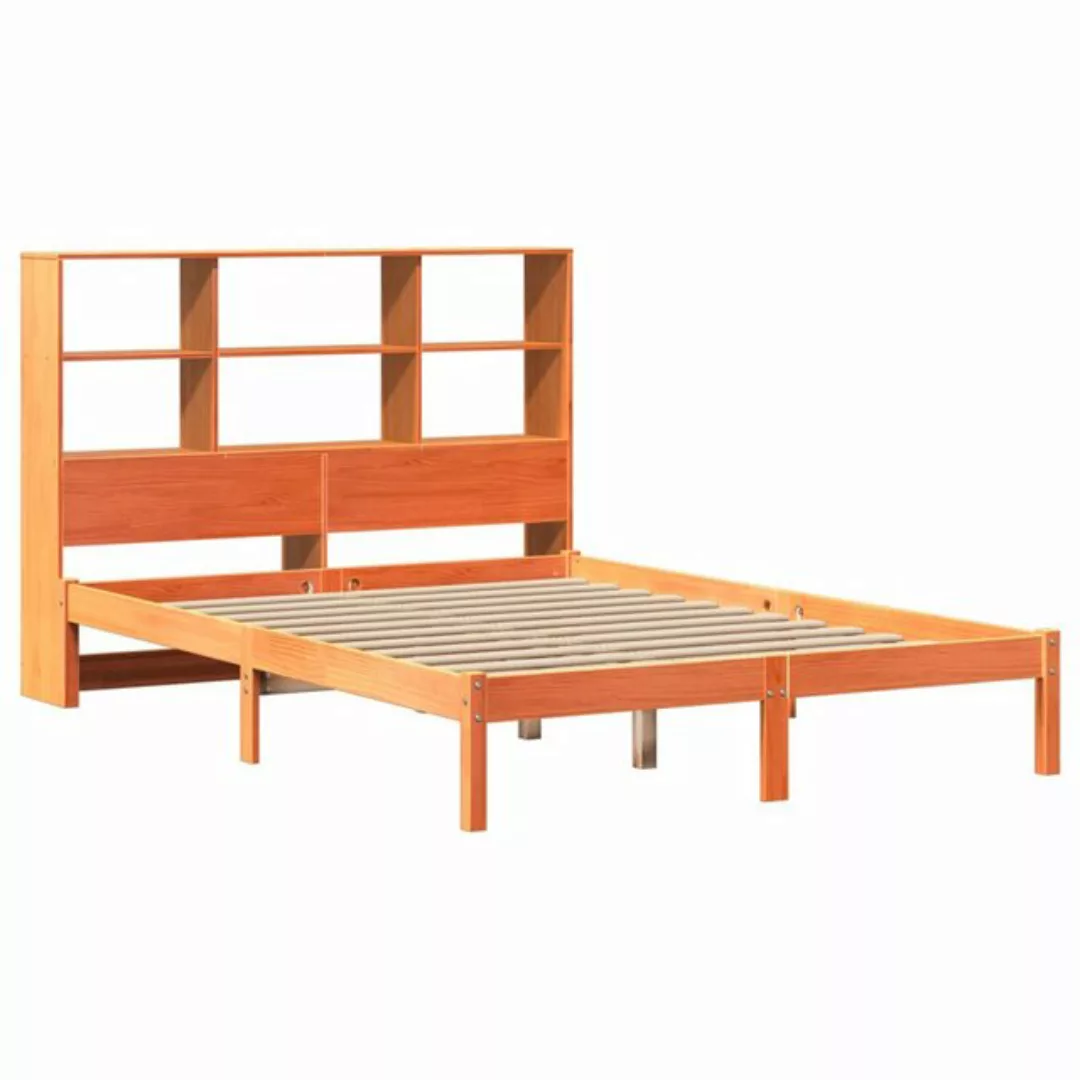 vidaXL Bett Massivholzbett mit Regal ohne Matratze Wachsbraun 150x200 cm günstig online kaufen