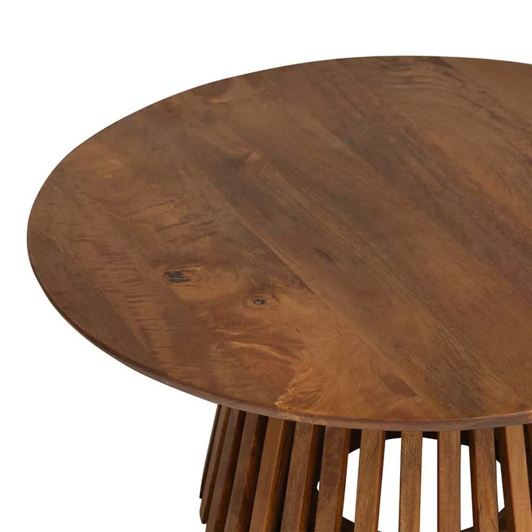 Runder Wohnzimmer Tisch aus Mangobaum Massivholz Cognac Braun günstig online kaufen