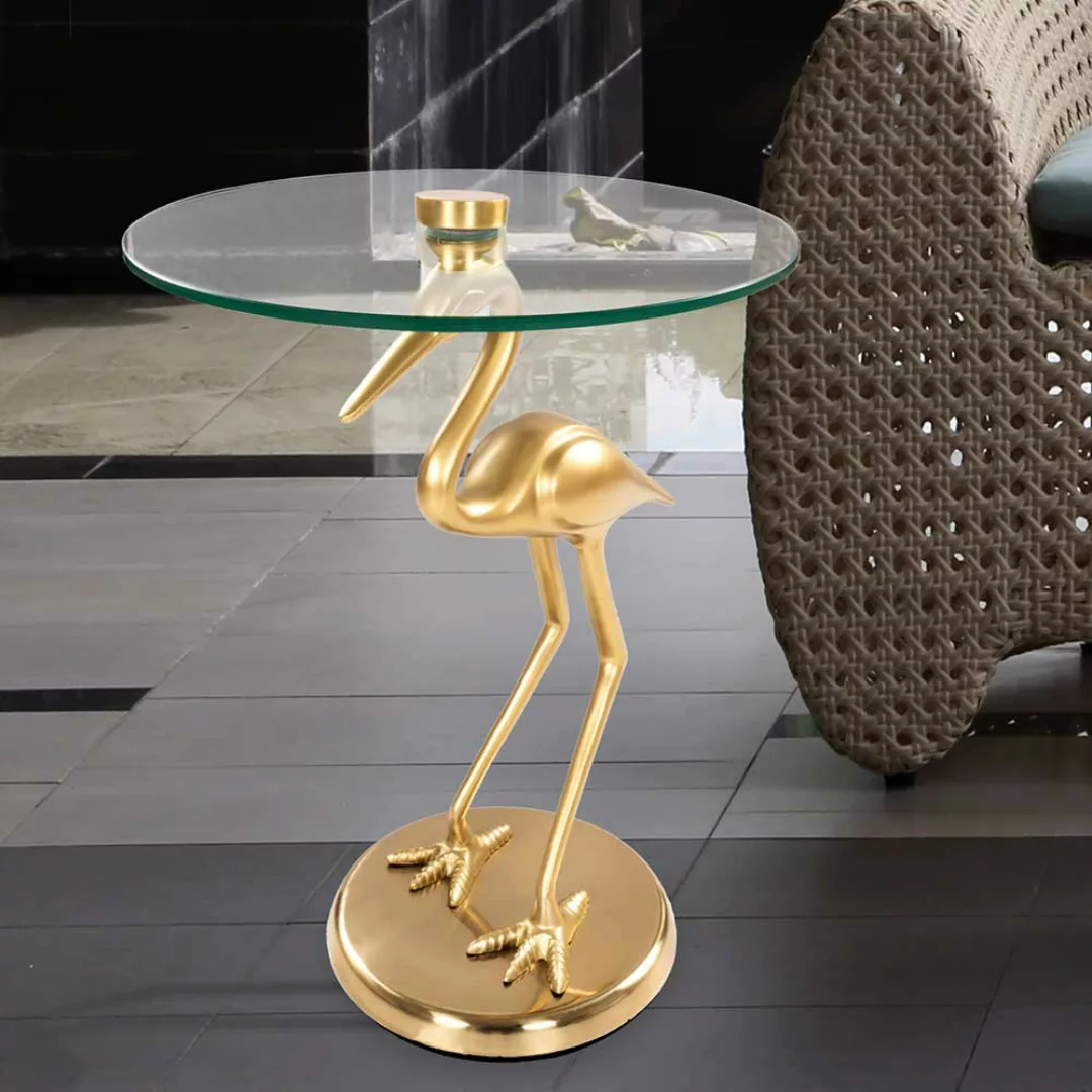 Glas Beistelltisch mit Säulengestell in Vogelform goldfarbig günstig online kaufen