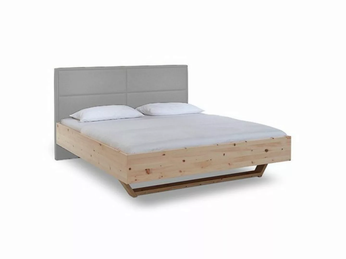 Natur24 Bett Luganox Bett aus Zirbe massiv 180x200 cm mit Stoffkopfteil Gra günstig online kaufen
