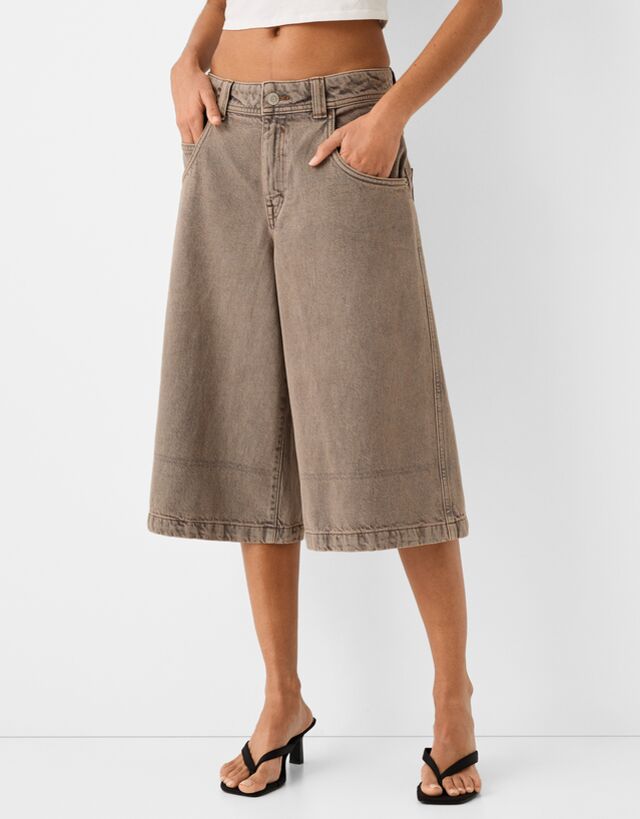 Bershka Baggy-Bermudas Aus Serge Damen 44 Sandfarbe günstig online kaufen