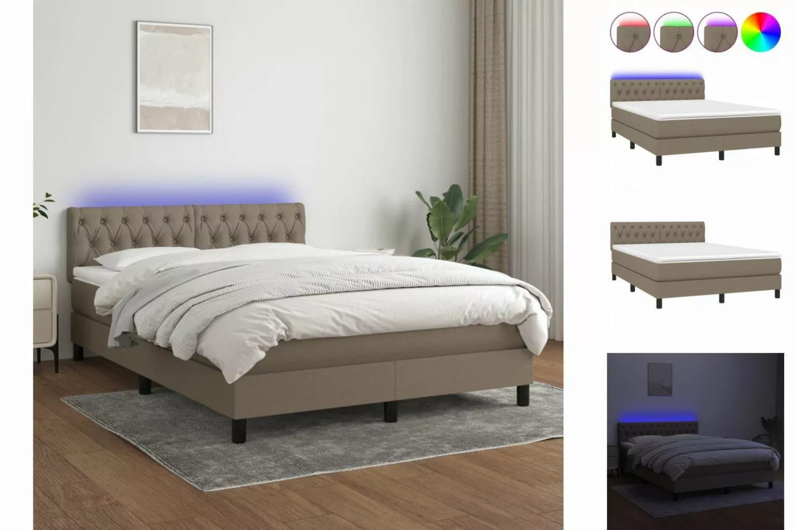 vidaXL Bettgestell Boxspringbett mit Matratze LED Taupe 140x200 cm Stoff Be günstig online kaufen