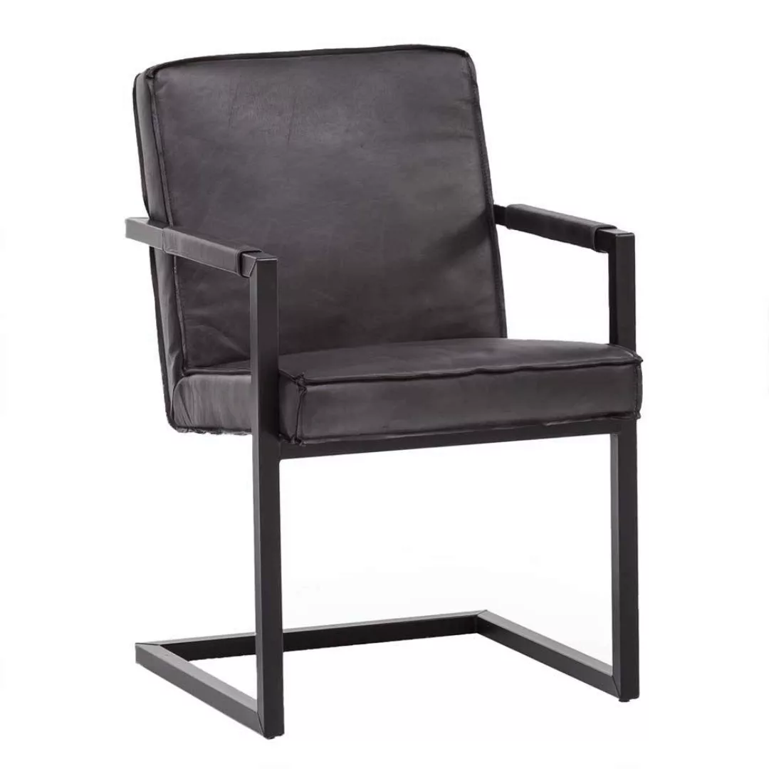 Freischwinger Stuhl aus Echtleder und Metall Armlehnen (2er Set) günstig online kaufen