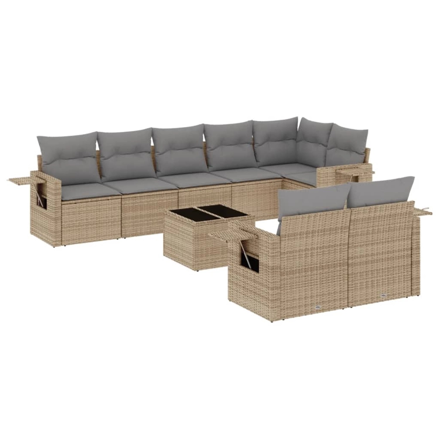 vidaXL 9-Tlg Garten-Sofagarnitur mit Kissen Beige Poly Rattan 3220428 günstig online kaufen