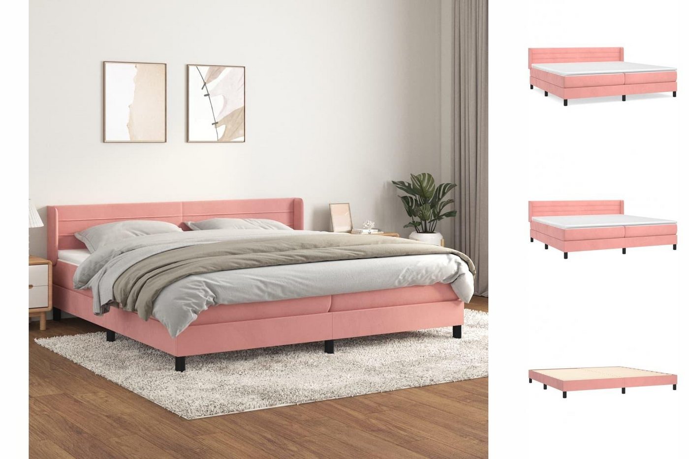 vidaXL Bettgestell Boxspringbett mit Matratze Rosa 200x200 cm Samt Bett Bet günstig online kaufen