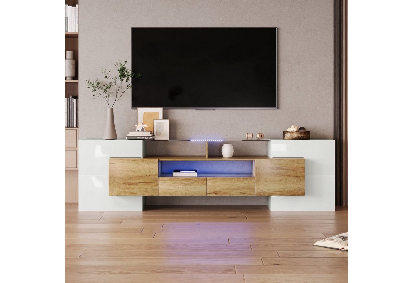 Fangqi TV-Schrank TV-Schrank, Lowboard,LED-Beleuchtung, Glasoberfläche,200c günstig online kaufen