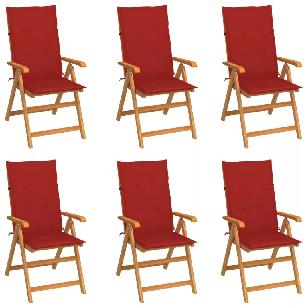 Gartenstühle 6 Stk. Mit Roten Kissen Massivholz Teak günstig online kaufen