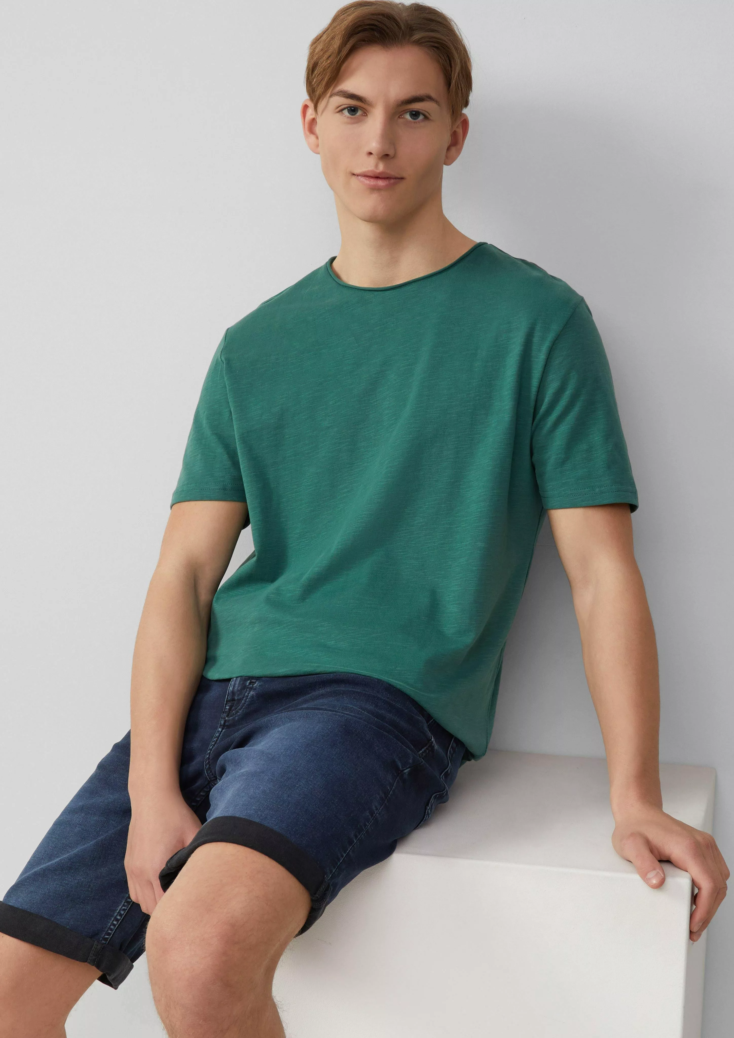 QS Langarmshirt Baumwollshirt mit Rollkante und günstig online kaufen
