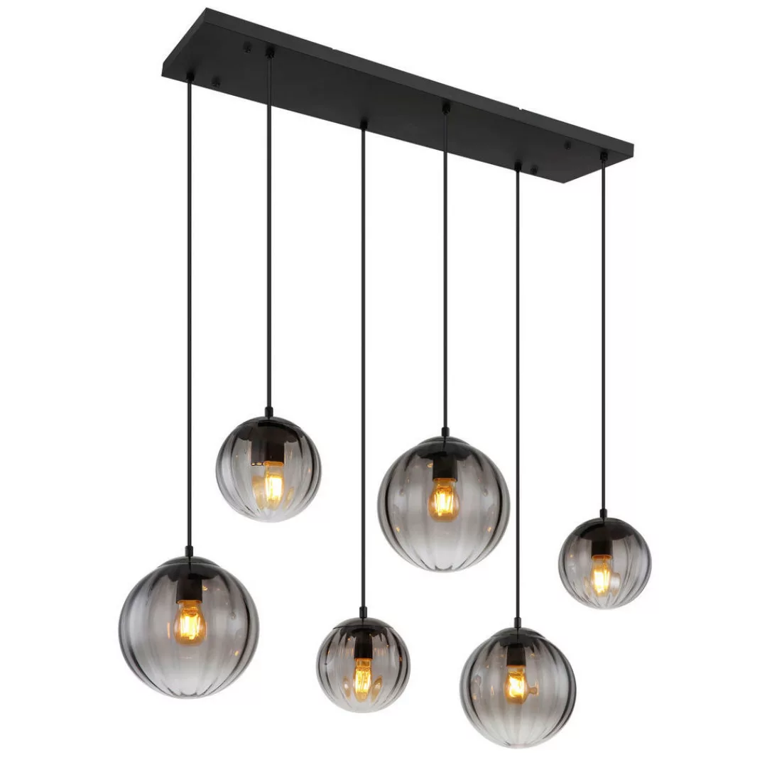 GLOBO Pendelleuchte schwarz klar Metall B/H/T: ca. 41x120x93 cm E27 6 Brenn günstig online kaufen