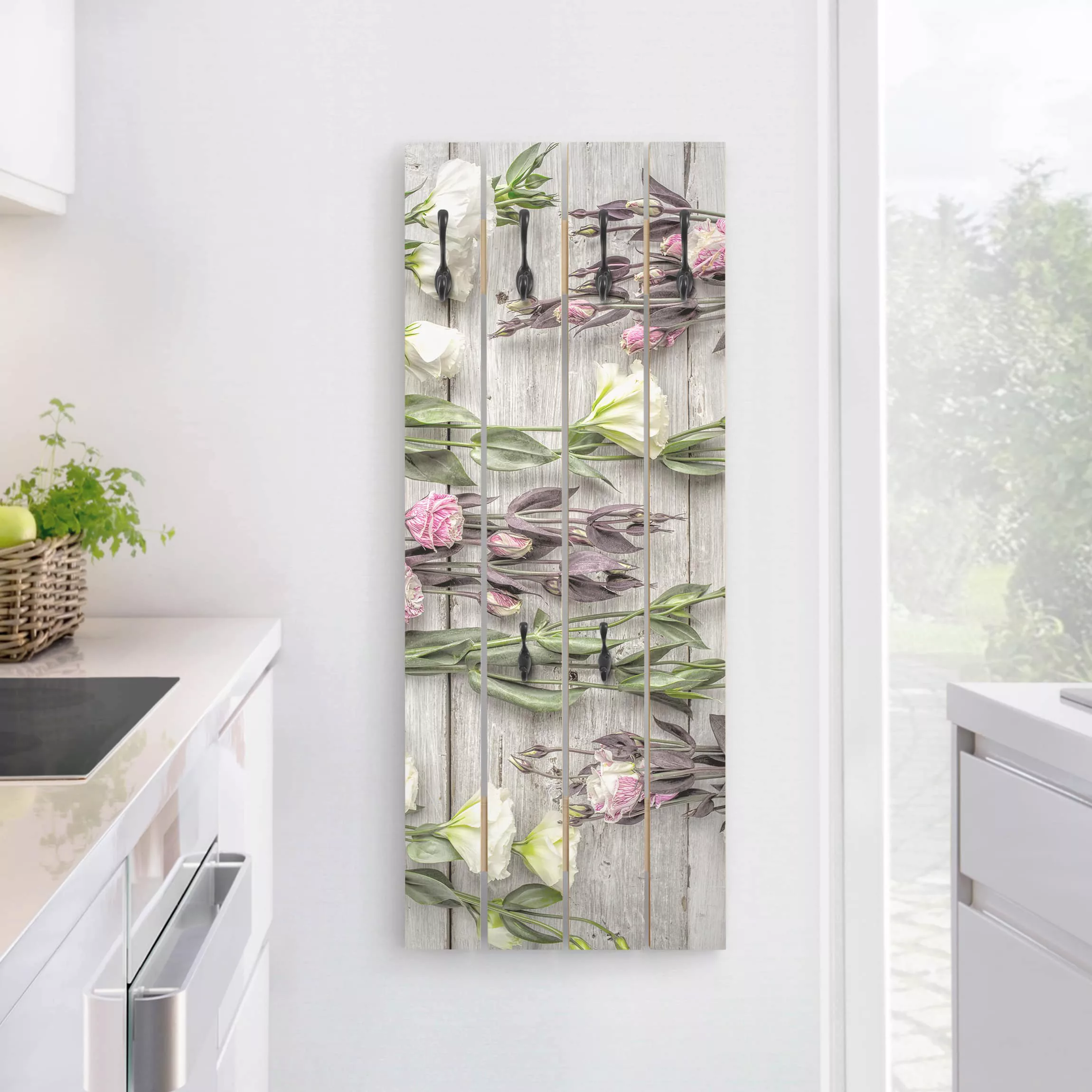 Wandgarderobe Holzpalette Blumen Shabby Rosen auf Holz günstig online kaufen