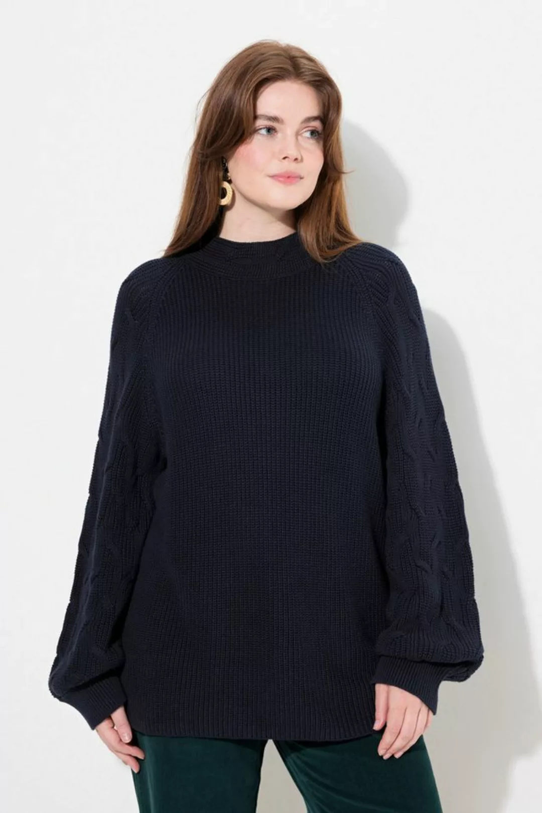 Ulla Popken Strickpullover Pullover Zopfmuster Stehkragen Langarm günstig online kaufen