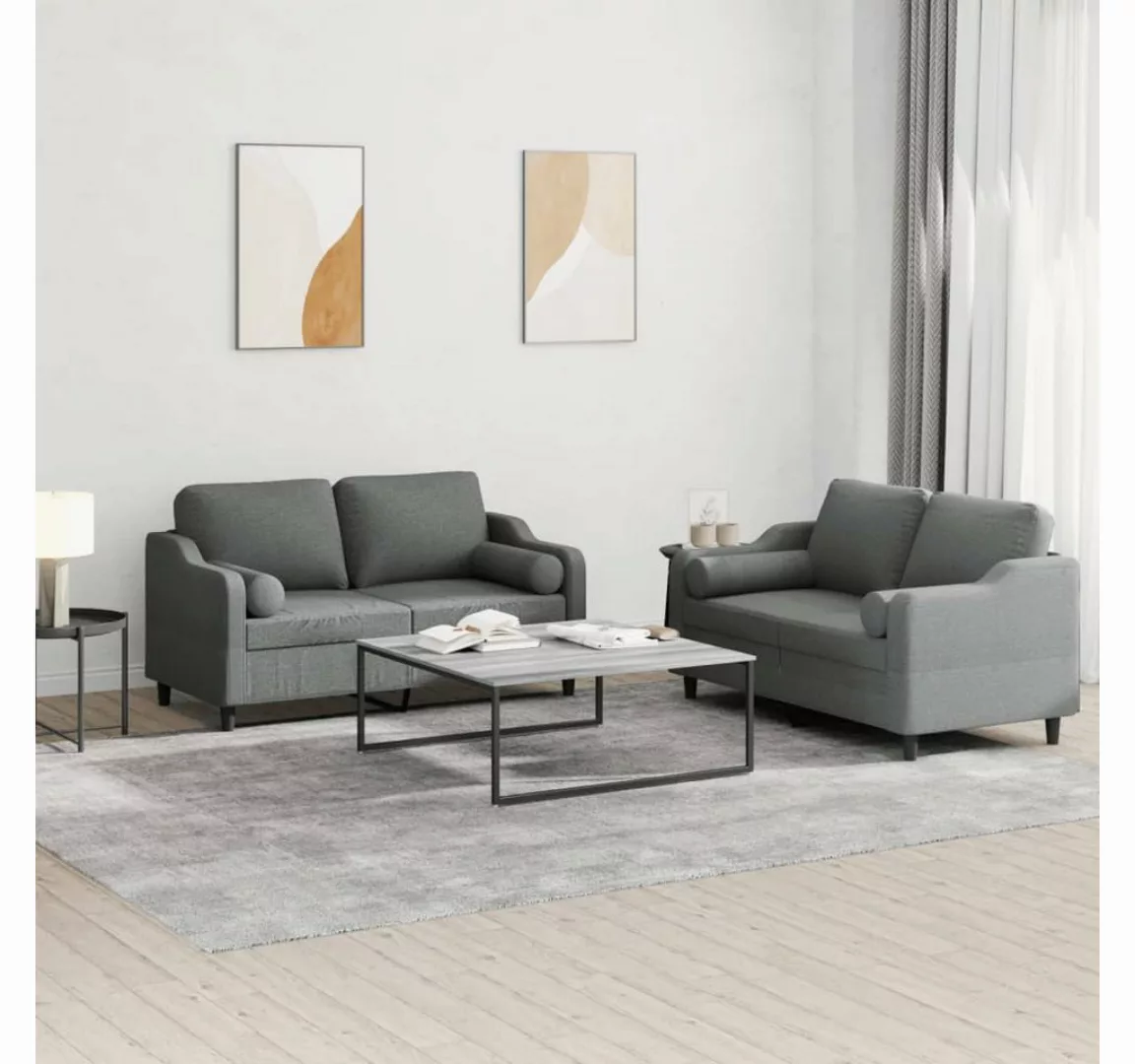 vidaXL Sofa Sofagarnitur Set mit Kissen Stoff, 2-tlg., Dunkelgrau günstig online kaufen