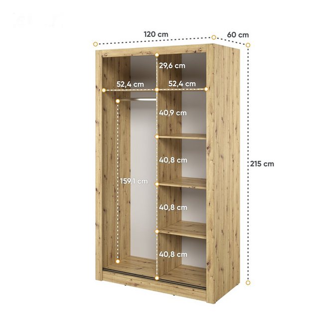 Compleo Kleiderschrank ARTI 19, kleiner Schwebetürenschrank mit Spiegel, Br günstig online kaufen