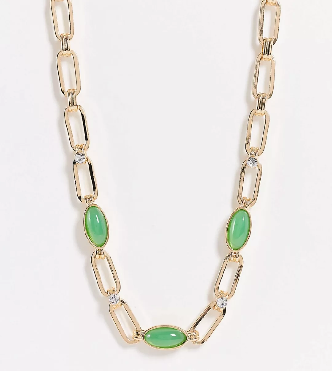 Reclaimed Vintage Inspired – Statement-Halskette mit grünen Achatsteinen in günstig online kaufen