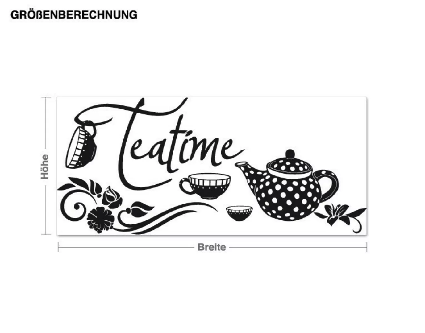 Wandtattoo Küchenspruch Teatime mit Teekanne und Teetassen günstig online kaufen
