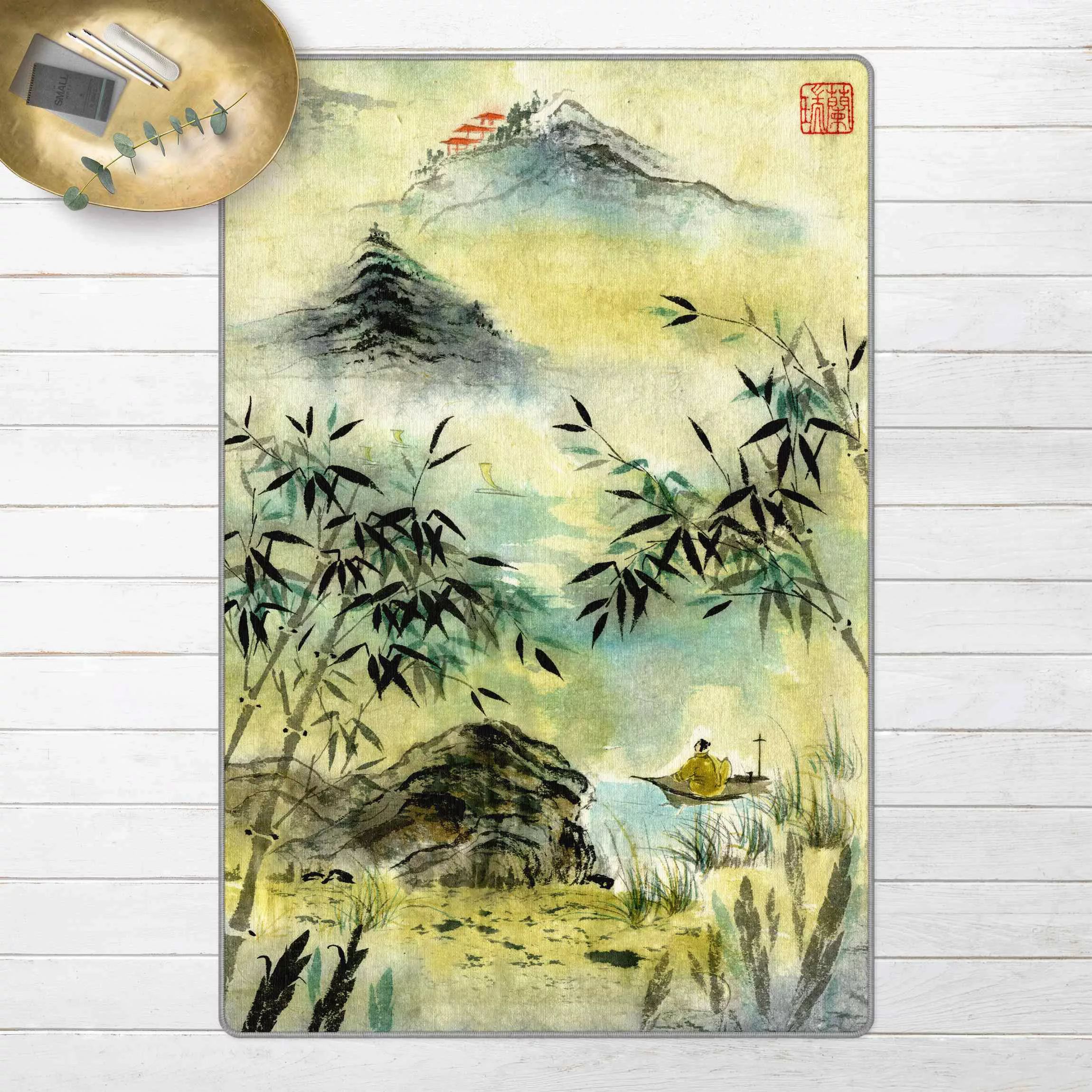 Teppich Japanische Aquarell Zeichnung Bambuswald günstig online kaufen