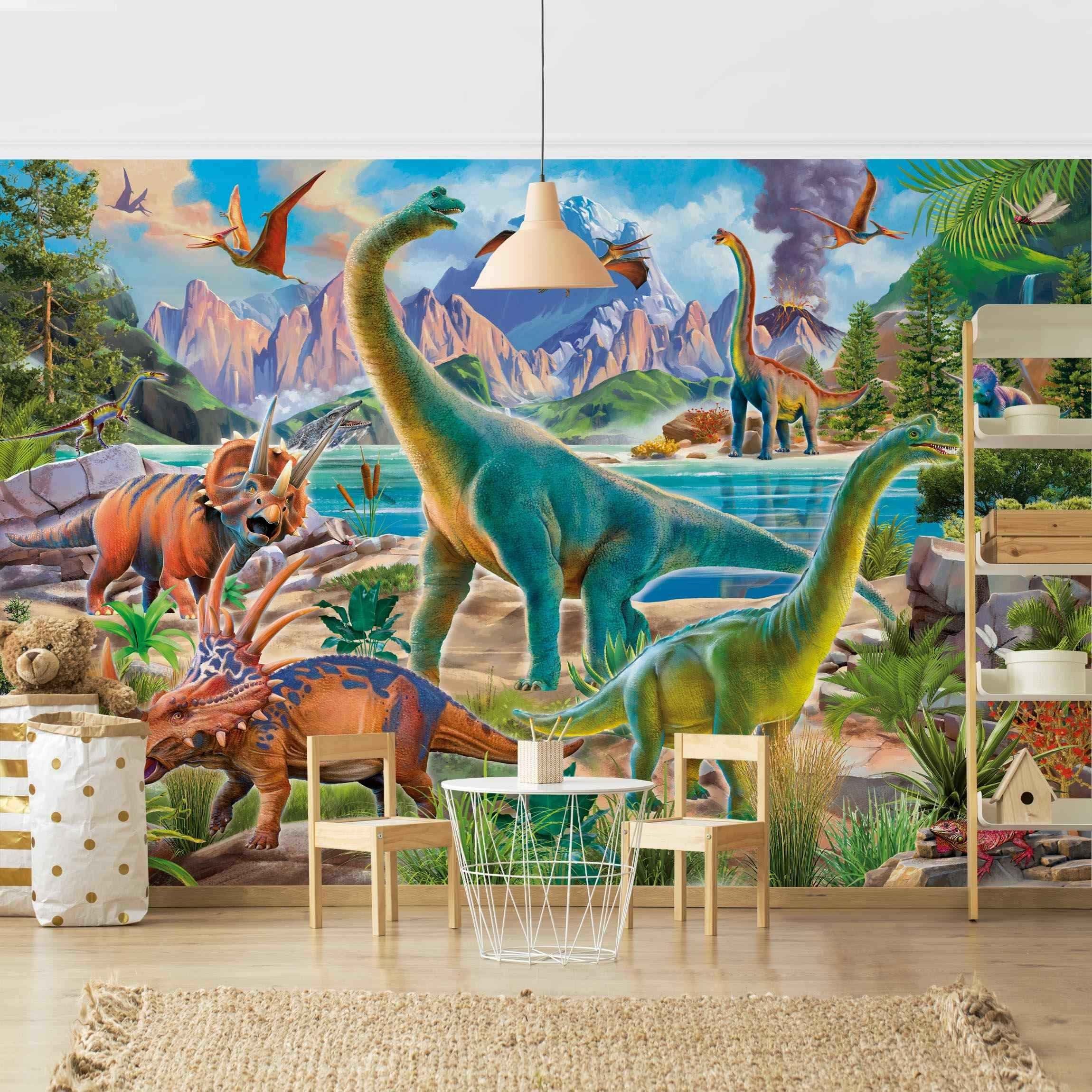 Bilderdepot24 Kindertapete Kinderzimmer Brachiosaurus Tricaterops Kinder günstig online kaufen
