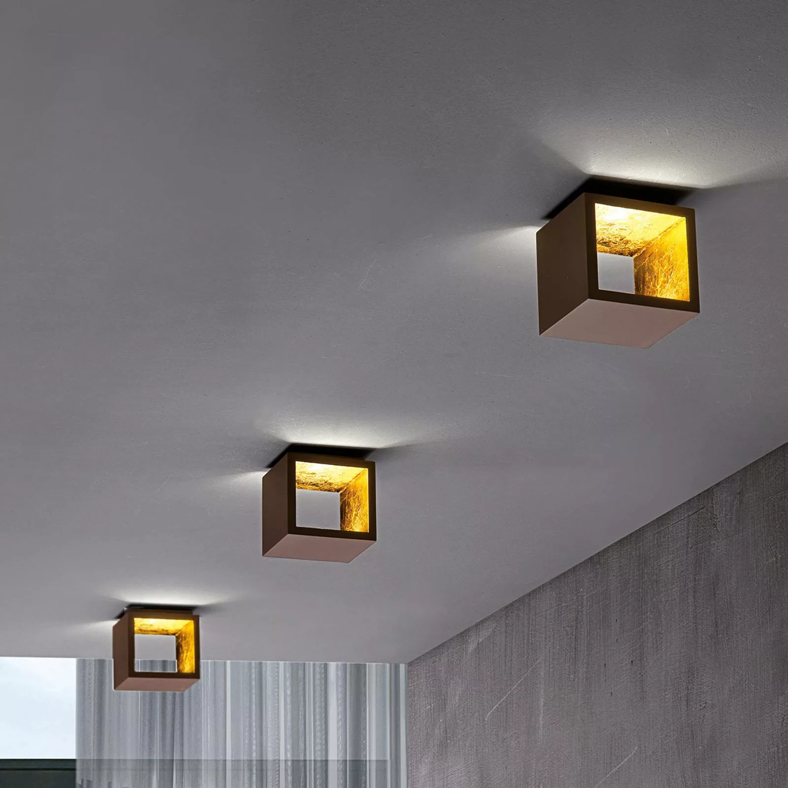 ICONE Cubò - LED-Deckenleuchte, 10 W, braun/gold günstig online kaufen