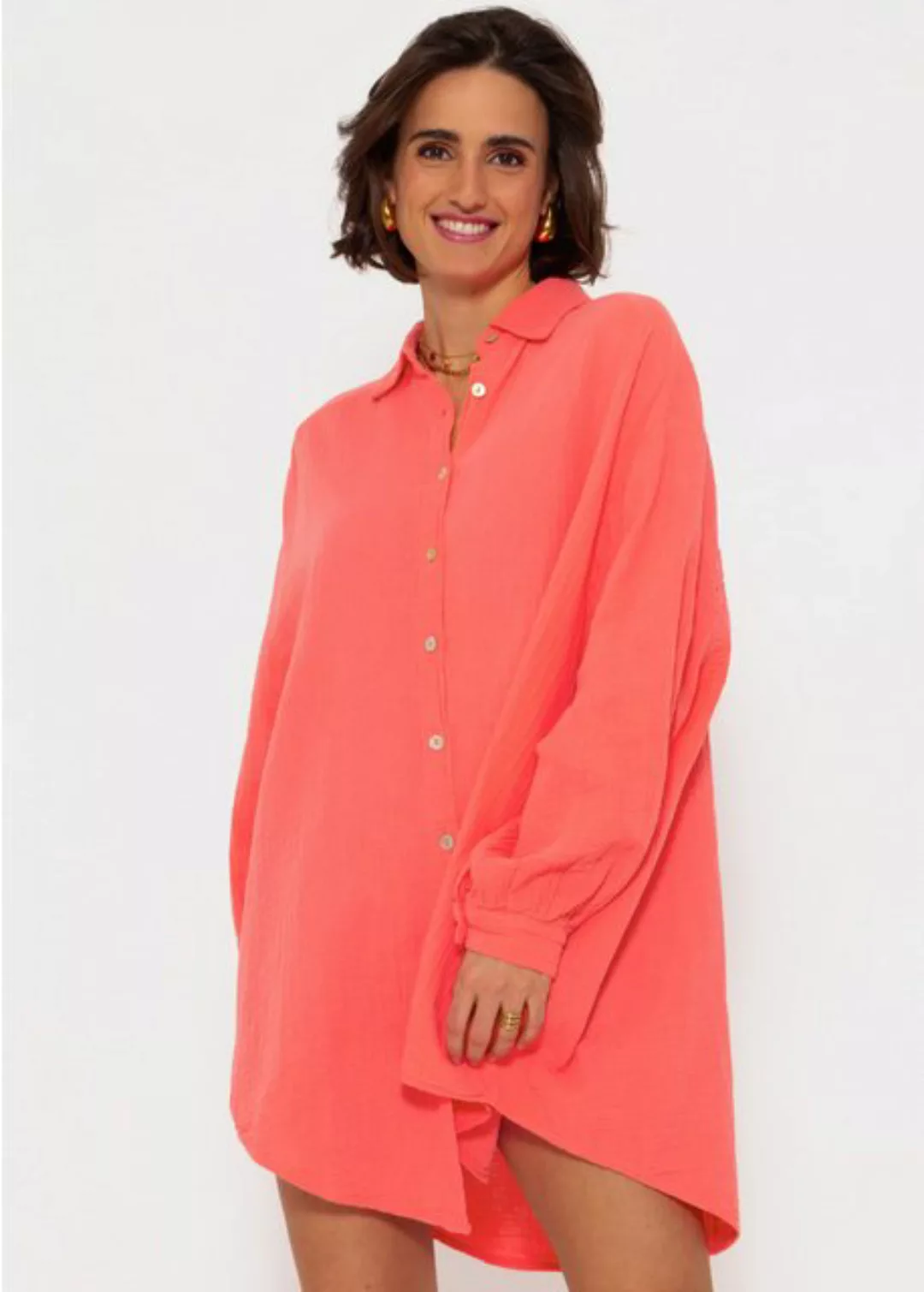 SASSYCLASSY Longbluse Oversize Musselin Bluse Damen Langarm Elegant Hemdblu günstig online kaufen