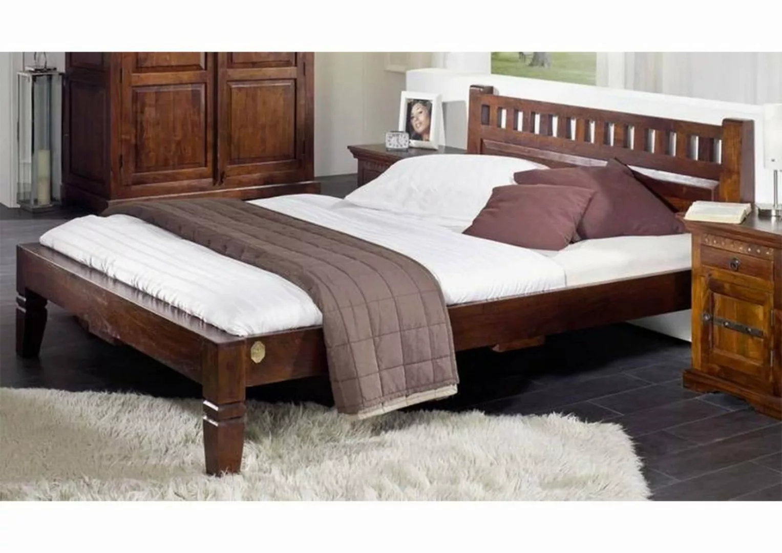 Massivmoebel24 Massivholzbett Bett Akazie 120x200x90 nougat lackiert OXFORD günstig online kaufen