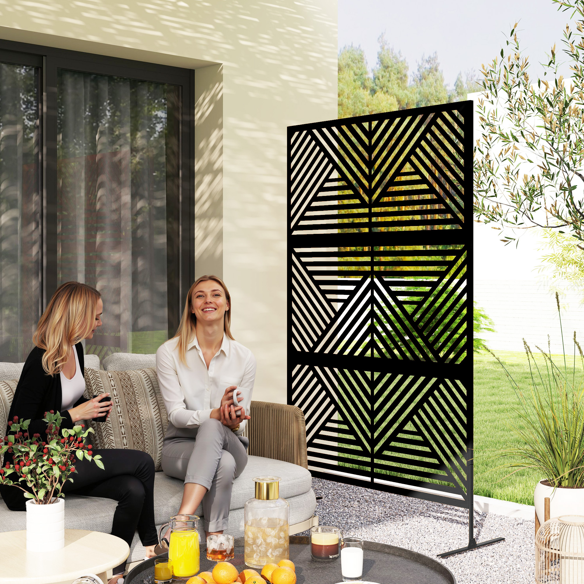 Outsunny Trennwand Dekorativer Outdoor-Sichtschutz mit Rautenmuster und 2 F günstig online kaufen