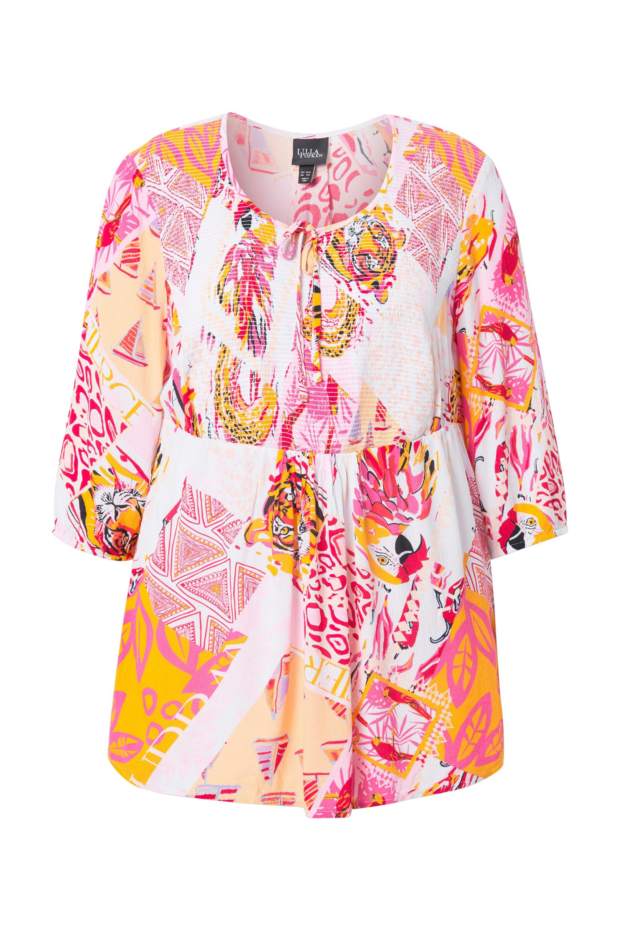 Ulla Popken Tunika Smok-Bluse Patchdruck A-Linie günstig online kaufen