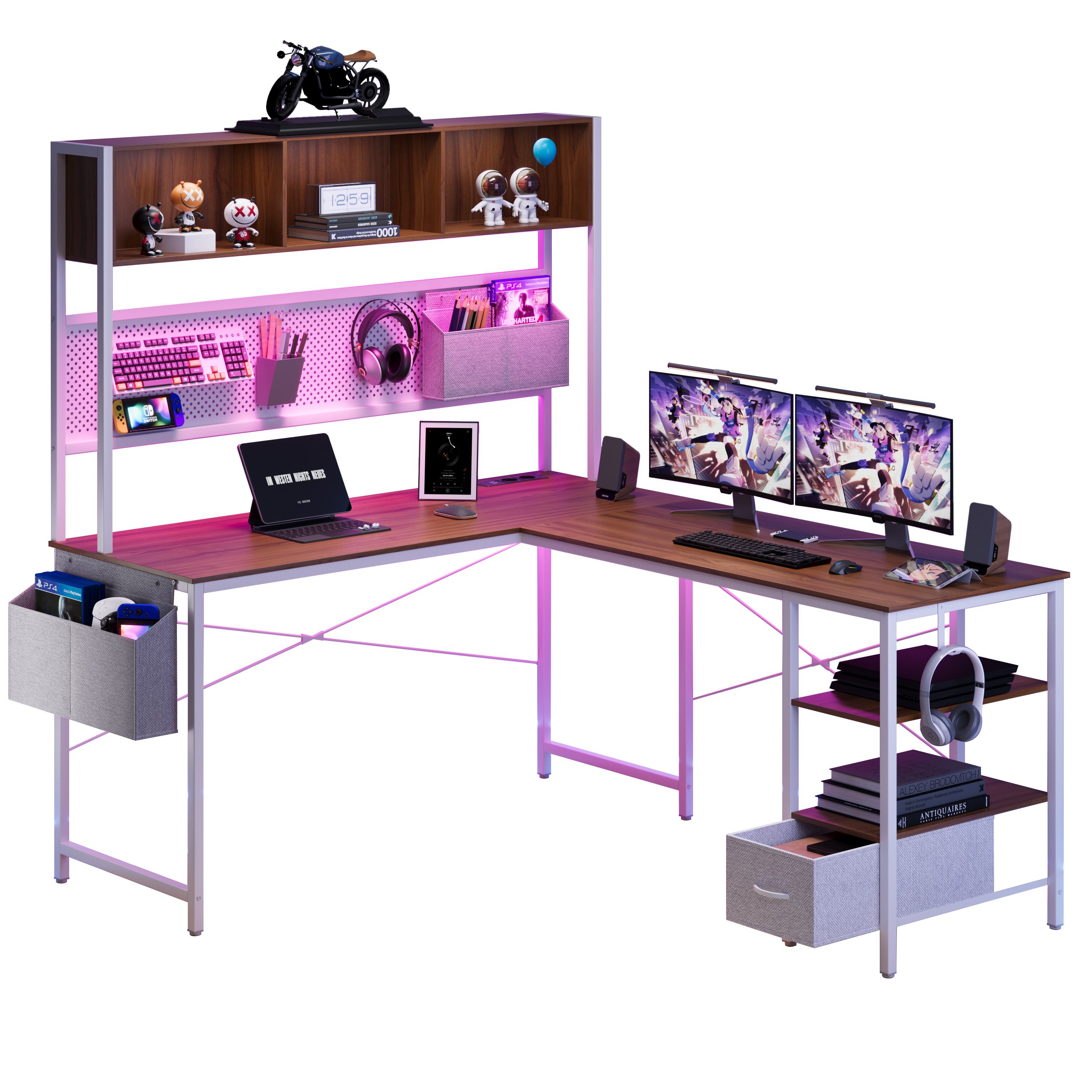 Dowinx Eckschreibtisch L-förmige Schreibtisch, LED Gaming günstig online kaufen