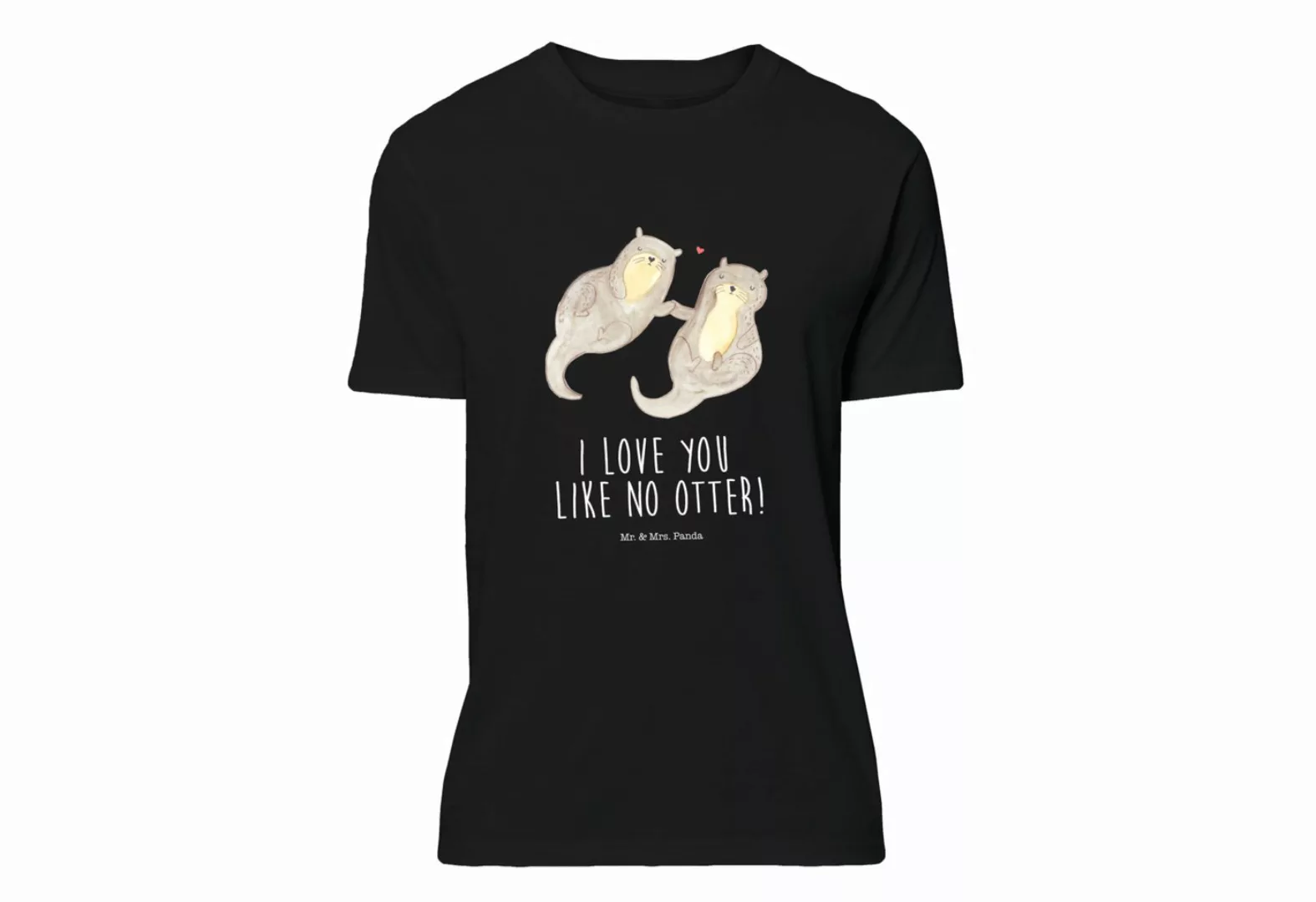 Mr. & Mrs. Panda T-Shirt Otter händchenhaltend - Schwarz - Geschenk, Geburs günstig online kaufen