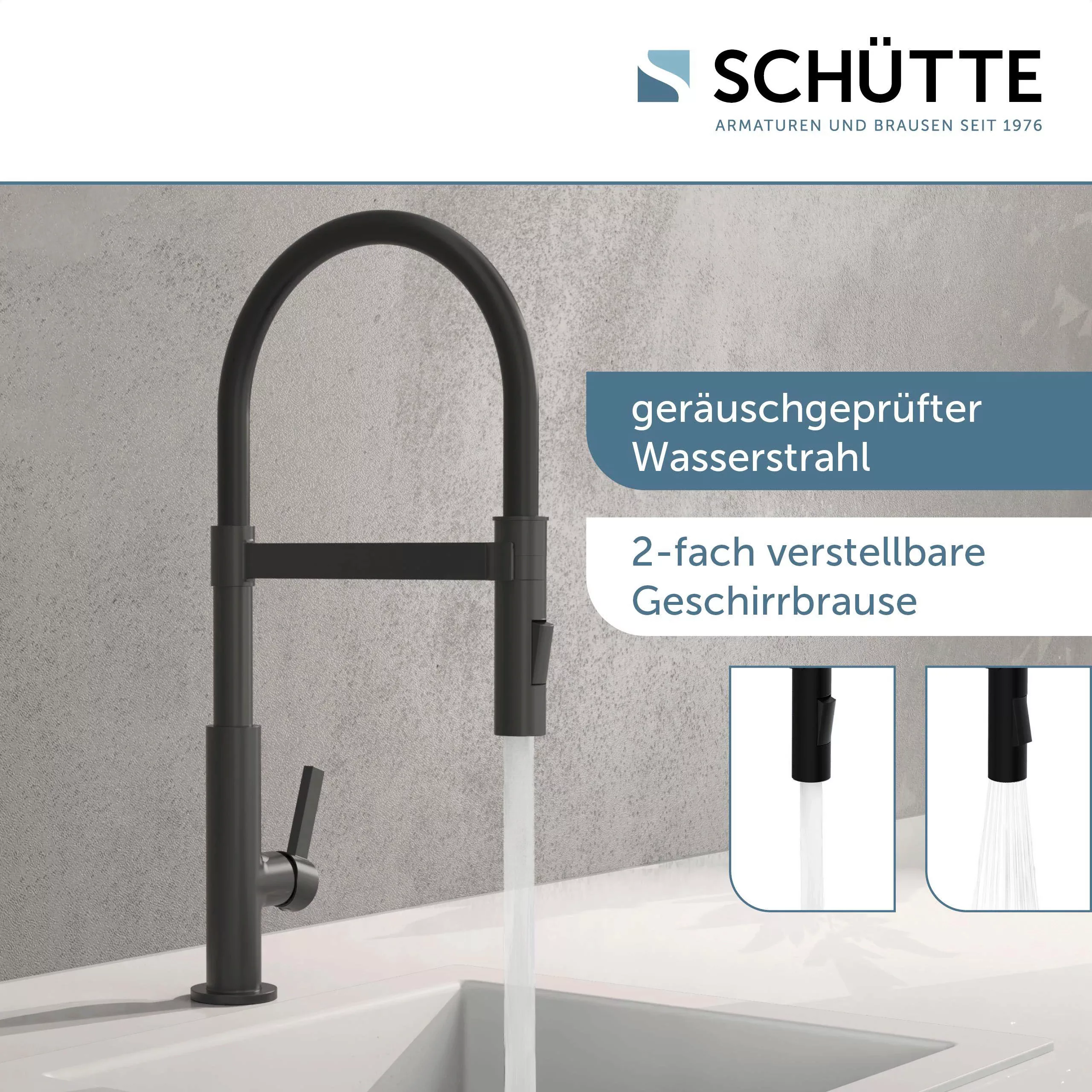 Schütte Spültischarmatur mit Soft-Touch Schlauch Miami Schwarz-Matt günstig online kaufen