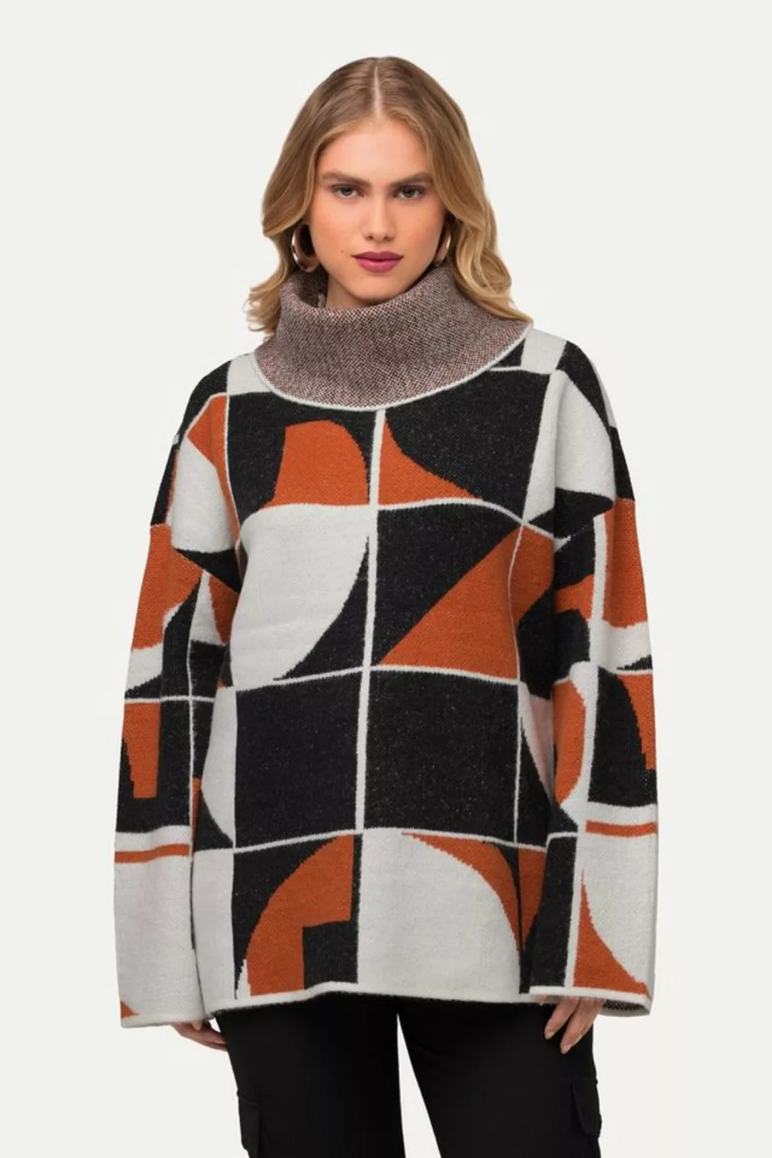 Ulla Popken Rollkragenpullover Pullover Jacquard-Strick Rollkragen Langarm günstig online kaufen