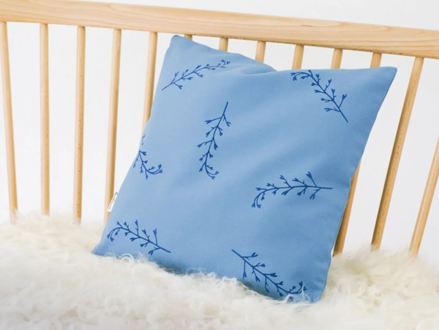 Kissenbezug "Pflanze In Blau" Handbedruckt günstig online kaufen