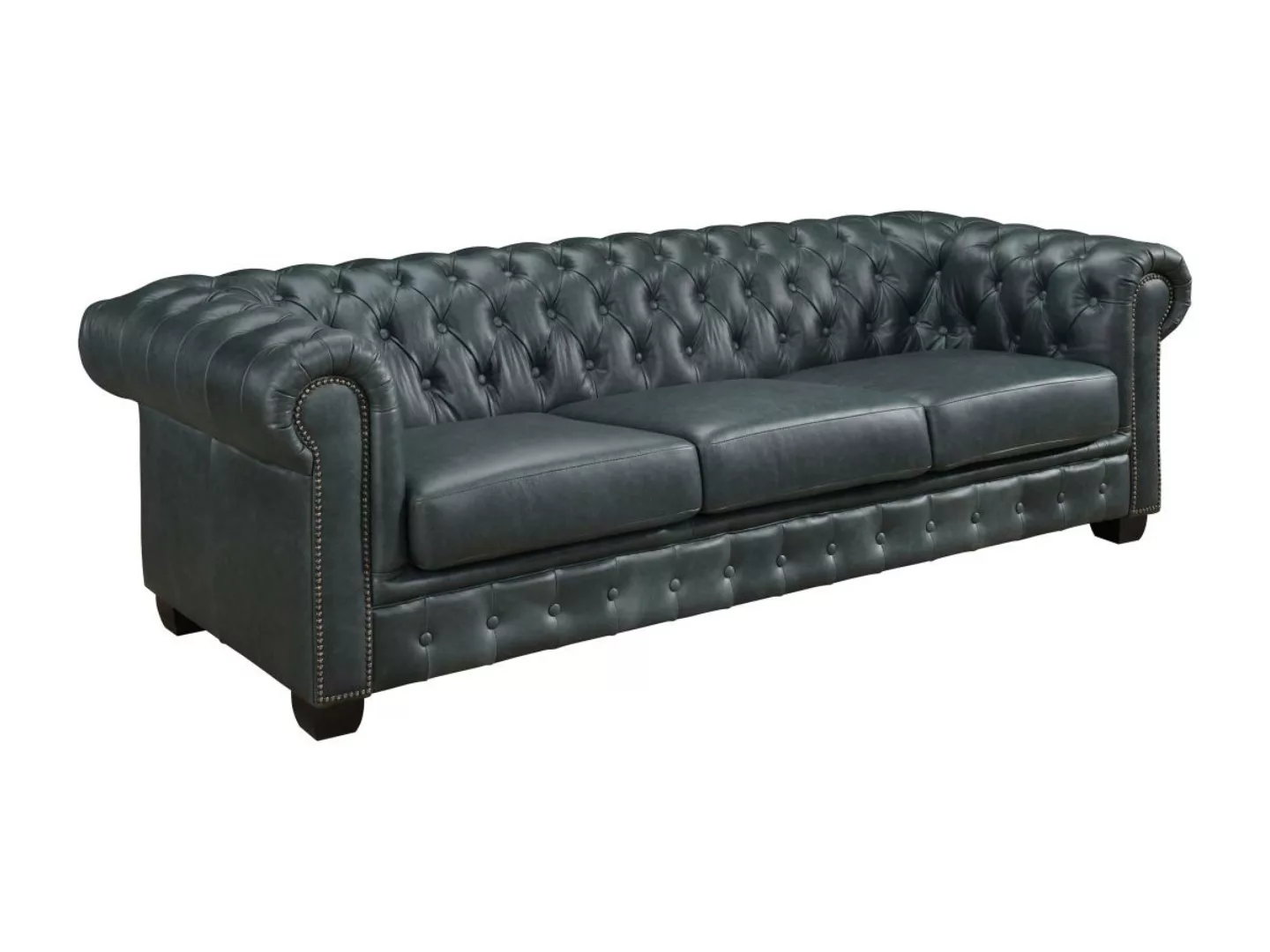 Chesterfield Ledersofa 4-Sitzer - Büffelleder - Graugrün - BRENTON günstig online kaufen