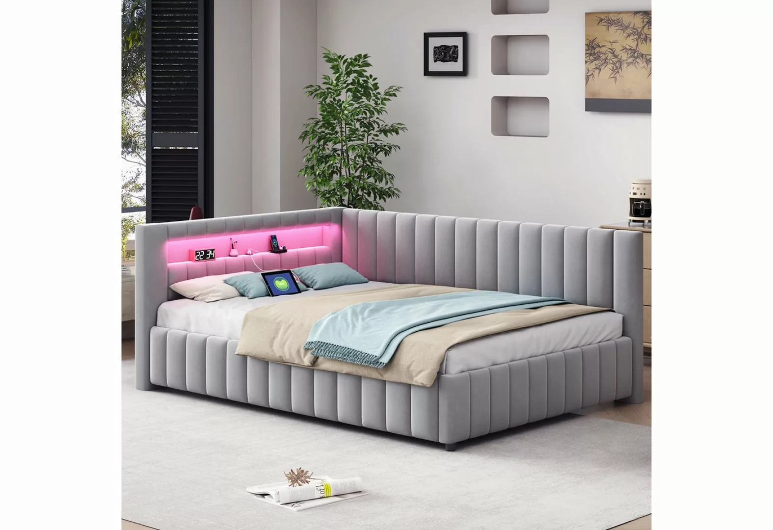 HAUSS SPOLE Schlafsofa 140x200 mit LED-Licht, USB-Ladeanschluss, Rückenlehn günstig online kaufen