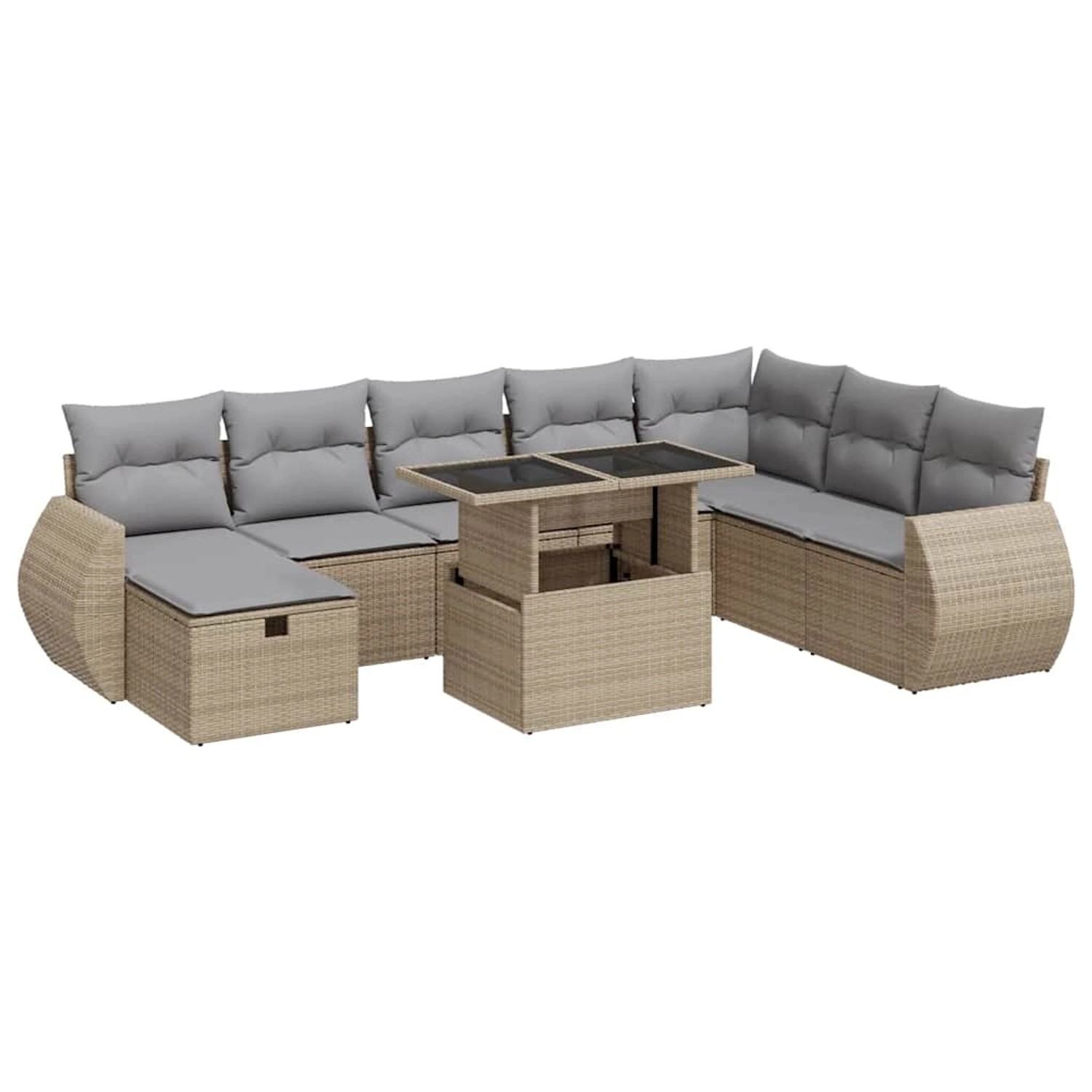 vidaXL 9-Tlg Garten-Sofagarnitur mit Kissen Beige Poly Rattan 3327919 günstig online kaufen