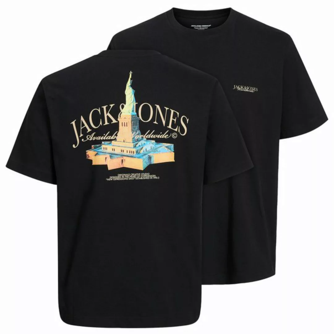 Jack & Jones Rundhalsshirt Große Größen T-Shirt Rückenprint schwarz JORBOST günstig online kaufen